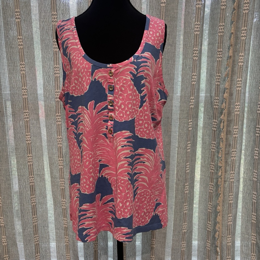 Lilly Pulitzer Blue Haven Little Flamingo Pineapple Pink Merrill Top Tank XL